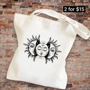 Celestial Moon Goddess Graphic Sun & Moon Bohemian Casual Canvas Tote Bag